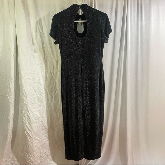Lori Ann Montreal Vintage 90s Women's Petite 10 Black Sparkle Keyhole Maxi Dress - Picture 2 of 10